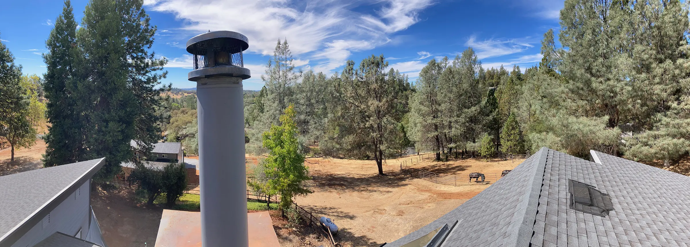 chimney sweep in cool california rooftop view